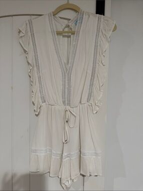 She + Sky White Crochet-Trim Romper